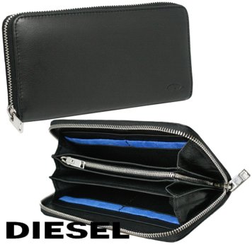 DIESEL ディーゼル 財布 ラウンドファスナー レザー 本革 ブラック ブルー X08423 P0685 H1146 新品 無料ラッピング可