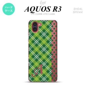 SH-04L SHV44 R3 AQUOS R3 スマホケース カバー タータン ドット 緑 +アルファベット nk-r3-1533i