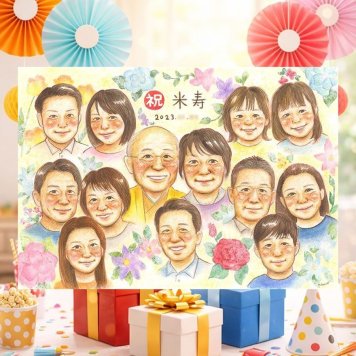 誕生日の記念に、笑顔あふれる手描き似顔絵を贈りませんか。 プレゼント 米寿祝い 似顔絵 ギフト 贈り物 手描き 名入れ 誕生日 お祝い 長寿 記念日 大人数 孫 ご両親 祖父母 修正無料 名入れ 下書き確認 実績多数 かわいい 一生もの そっくり 傘寿 米寿祝い 宝物 88歳 バレンタインデー クリスマス 卒寿祝い お祝い返し 感動 大量注文 贈答品 喜寿祝い カラフル 古希祝い 感激 お祝いの品