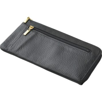 冬の贈り物ご挨拶  日本製手作り牛革ラウンド財布 良品工房 黒 20.5×9.5×1.5cm