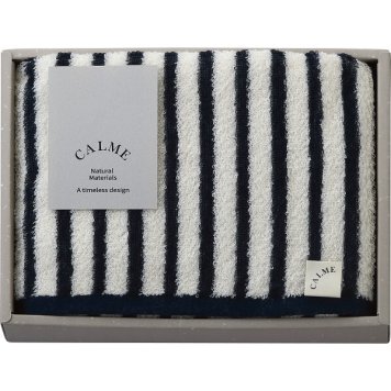 CALME CALMEバンブー フェイスタオル ネイビー [26-0128-059] CM2515NV タオル ｜ 綿75% 再生繊維 バンブーリヨセル なめらか 吸水性 ｜ 内祝い ギフト プレゼント 日常使い | ストライプ アースカラー おしゃれ ｜ 化粧箱入