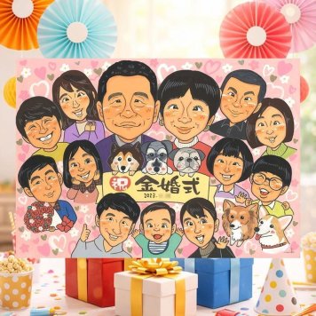 結婚記念日のプレゼントに、贈り物にぴったりの似顔絵です。 金婚式 贈り物 似顔絵 プレゼント 名入れ ギフト 手描き 結婚記念日 お祝い 長寿 誕生日 大人数 祖父 家族 ご夫婦 ご両親 下書き確認 修正無料 名入れ 親孝行 そっくり 宝物 かわいい 感謝 結婚50周年 長寿 一生もの 宝物 結婚祝い おすすめ バレンタインデー おしゃれ メモリアル オーダーメイド 色紙 クリスマス 傘寿祝い