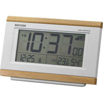 【直送】リズム 電波デジタル目覚まし時計 フィットウェーブ D161 薄茶木目仕上 [26-0247-082] 8RZ161SR07 カレンダー 六曜 温度表示 湿度表示 電波時計 置時計 めざまし時計 ギフト プレゼント 記念品 新築祝い
