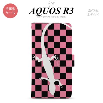 SH-04L/SHV44 AQUOS R3 手帳型スマホケース カバー トカゲ 市松 ピンク  nk-004s-r3-dr863