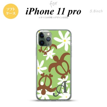 iPhone11Pro iPhone11 Pro スマホケース ソフトケース ホヌ ティアレ 緑 +アルファベット メンズ レディース nk-i11p-tp1083i