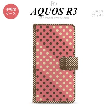 SH-04L/SHV44 AQUOS R3 手帳型スマホケース カバー ドット 水玉 赤 茶  nk-004s-r3-dr1645