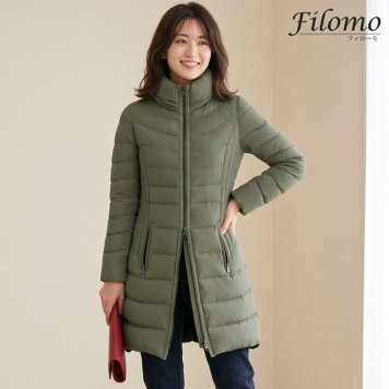 ダウンコート レディース 軽量 4WAY ストレッチ生地 ダウン90% Filomo スタンドカラー カーキグレー 9号/11号 秋冬 暖かい 50代 40代 30代 ギフト プレゼント 7F (08000154r)