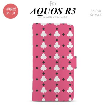 SH-04L/SHV44 AQUOS R3 手帳型スマホケース カバー トランプ クラブ ピンク 白  nk-004s-r3-dr536