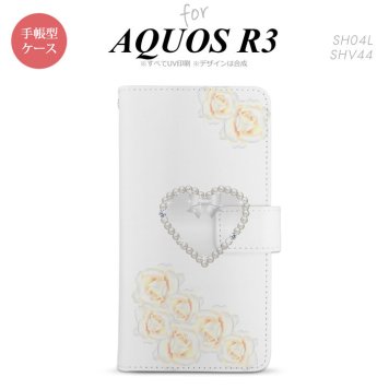 SH-04L/SHV44 AQUOS R3 手帳型スマホケース カバー ハート 白  nk-004s-r3-dr231