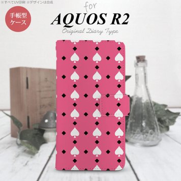 SH-03K/SHV42/706SH AQUOS R2 手帳型スマホケース カバー トランプ スペード ピンク 白  nk-004s-r2-dr542