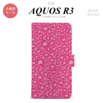 SH-04L/SHV44 AQUOS R3 手帳型スマホケース カバー 豹柄 ピンク  nk-004s-r3-dr892