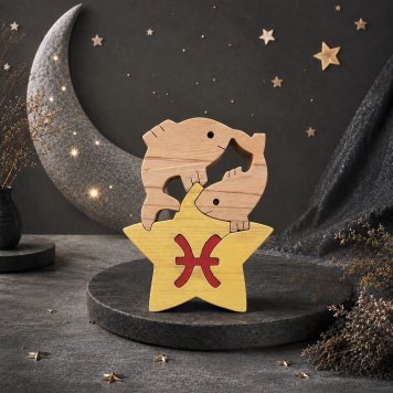 国産ヒノキ 星座の組み木｜魚座 ♓｜2/19〜3/20生まれ｜木製インテリア・誕生日プレゼント