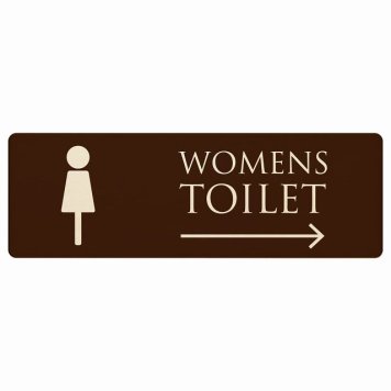 トイレ プレート 木製 WOMENS ブラウン ナチュラル 右 矢印 長方形 12x4cm 方向案内 進路ドア サインプレート ピクトサイン トイレマーク表示 案内 注意 施設 御手洗 TOILET おしゃれ シンプル 安全対策