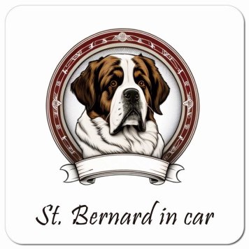 イラスト付 Dog in Car セントバーナード カーサイン 車 マグネットステッカー 犬 マグネット 強力 13x13cm 正方形 おしゃれ かわいい ドラレコステッカー 安全対策 危険運転 煽り運転 アニマル 動物 犬種別 屋外 防水 屋内