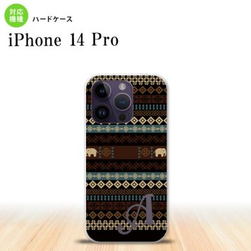 iPhone14 Pro iPhone14 Pro スマホケース 背面ケース ハードケース エスニック ゾウ 黒 +アルファベット 2022年 9月発売 nk-i14p-1571i