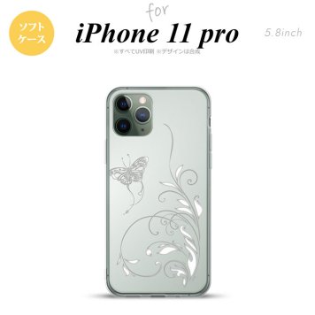 iPhone11Pro iPhone11 Pro スマホケース ソフトケース 蝶と草 グレー メンズ レディース nk-i11p-tp1631