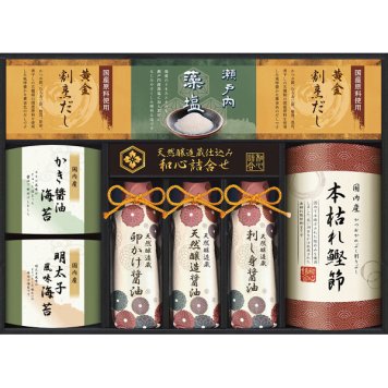 伊賀越 天然醸造蔵仕込み 和心詰合せ [26-2753-066] GNF-EJZ 調味料ギフト 天然醸造醤油 牡蠣醤油海苔 明太子風味海苔 本枯れ鰹節 藻塩 だしパック 詰め合わせ 贈り物 御中元 御歳暮 内祝い 出産 結婚 お返し ギフト