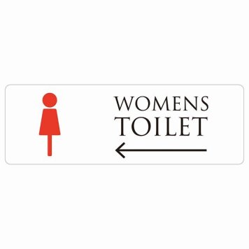 トイレ 案内 シール WOMENS ホワイト＆カラー 左 矢印 長方形 方向案内 進路ドア 防水 屋内 屋外 サインステッカー ピクトサイン トイレマーク表示 案内 注意 施設 御手洗 TOILET おしゃれ シンプル 安全対策
