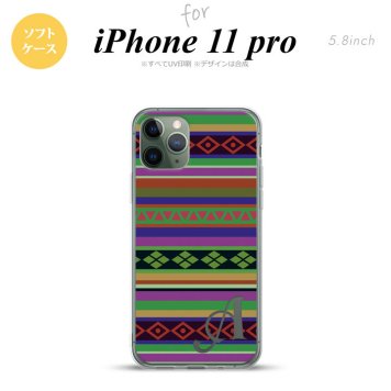 iPhone11Pro iPhone11 Pro スマホケース ソフトケース エスニック ボーダー 緑 +アルファベット メンズ レディース nk-i11p-tp1563i