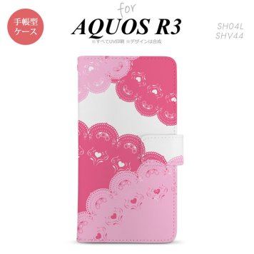 SH-04L/SHV44 AQUOS R3 手帳型スマホケース カバー レース ピンク  nk-004s-r3-dr727