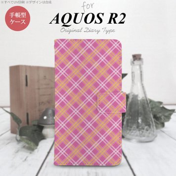 SH-03K/SHV42/706SH AQUOS R2 手帳型スマホケース カバー バイアスチェック ピンク  nk-004s-r2-dr433