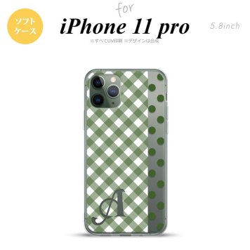 iPhone11Pro iPhone11 Pro スマホケース ソフトケース チェック ドット 白 緑 +アルファベット メンズ レディース nk-i11p-tp1523i