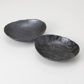 黒マット釉楕円深皿 ペア 磁器 美濃焼 やきものの里から、暮らしを贈ります。　ギフト 食器 セット テーブルウェア
