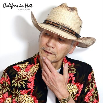 カウボーイ ハット メンズ ウエスタンハット ストローハット おしゃれ California Hat パームリーフ ワイルド ヴィンテージ風 つば広帽子 麦わら帽子 日よけ 男性用 テンガロンハット ヤシ メキシカン 父の日