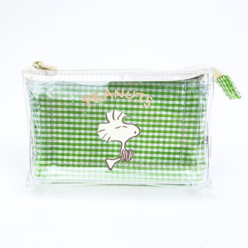 スヌーピー ウッドストック 3ポケットポーチ グリーン チェック SNOOPY