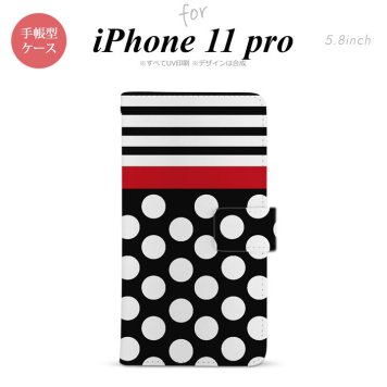 iPhone11Pro iPhone11 Pro 手帳型スマホケース カバー ドット ボーダー 黒  nk-004s-i11p-dr354