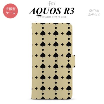 SH-04L/SHV44 AQUOS R3 手帳型スマホケース カバー トランプ スペード ベージュ 黒  nk-004s-r3-dr539