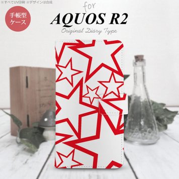 SH-03K/SHV42/706SH AQUOS R2 手帳型スマホケース カバー 星 クリア 赤  nk-004s-r2-dr1116