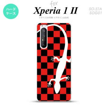 Xperia 1 II 5G スマホケース 背面カバー ストラップホール有り ハードケース トカゲ 市松 赤 ストラップホール おしゃれ かわいい かっこいい メンズ レディース nk-xp12-864