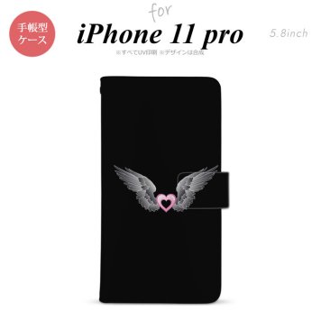 iPhone11Pro iPhone11 Pro 手帳型スマホケース カバー 黒翼 ハート 黒 ピンク  nk-004s-i11p-dr467