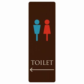 トイレ プレート 木製 男女マーク ブラウン＆カラー 左 矢印 長方形 縦書き 4x12cm 方向案内 進路ドア サインステッカー ピクトサイン トイレマーク表示 案内 注意 施設 御手洗 TOILET おしゃれ シンプル 安全対策