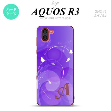 SH-04L SHV44 R3 AQUOS R3 スマホケース カバー バタフライ 蝶 A 紫 +アルファベット nk-r3-201i