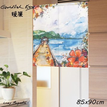 暖簾 のれん おしゃれ 短い 壁掛け タペストリー 目隠し アート 洗面所 脱衣所 脱衣室 かわいい ハワイアン 柄 インテリア 間仕切り ハワイ  プレゼント ギフト ビーチ ゴールドフィッシュキスのれん 90×85cm