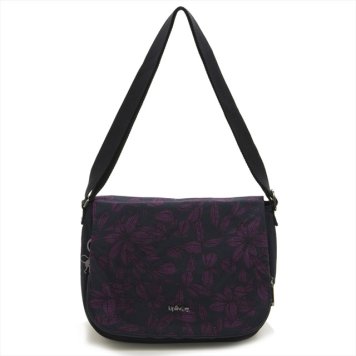 キプリング Kipling 斜めがけバッグ 斜め掛けショルダーバッグ EARTHBEAT M Orchid Bloom Bl ブラック＋パープル系フラワー柄 K14302 61B