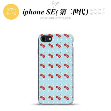 iPhoneSE 2 第二世代 iPhone8&iPhone7 共用 スマホケース 背面カバー ソフトケース さくらんぼ チェリー 青 おしゃれ かわいい かっこいい メンズ レディース nk-ise2-tp177