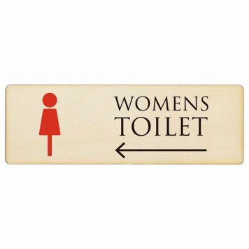 トイレ プレート 木製 WOMENS ナチュラル＆カラー 左 矢印 長方形 18x6cm 方向案内 進路ドア サインプレート ピクトサイン トイレマーク表示 案内 注意 施設 御手洗 TOILET おしゃれ シンプル 安全対策