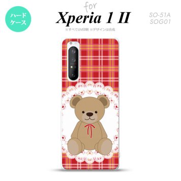 Xperia 1 II 5G スマホケース 背面カバー ストラップホール有り ハードケース くま チェック レース 赤 ストラップホール おしゃれ かわいい かっこいい メンズ レディース nk-xp12-755