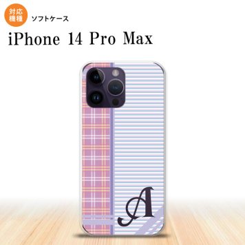iPhone14 ProMax iPhone14 Pro Max スマホケース 背面ケースソフトケース チェック ボーダー 紫 +アルファベット 2022年 9月発売 nk-i14pm-tp1601i
