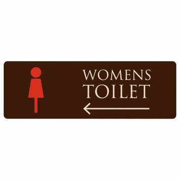 トイレ プレート 木製 WOMENS ブラウン＆カラー 左 矢印 長方形 12x4cm 方向案内 進路ドア サインプレート ピクトサイン トイレマーク表示 案内 注意 施設 御手洗 TOILET おしゃれ シンプル 安全対策