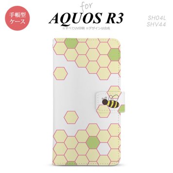 SH-04L/SHV44 AQUOS R3 手帳型スマホケース カバー ハニー クリア 緑  nk-004s-r3-dr1682