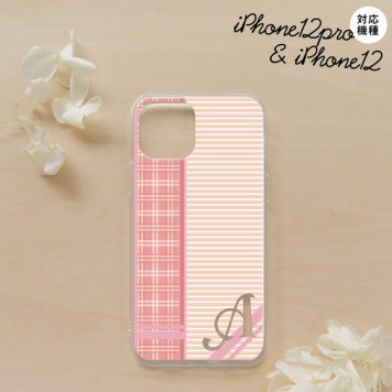 iPhone12/iPhone12pro iPhone12 / iPhone12pro スマホケース ソフトケース チェック ボーダー ピンク +アルファベット メンズ レディース nk-i12-tp1605i