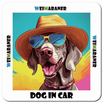 名入れ可 海 麦わら帽子 サングラス 夏 Weimaraner ワイマラナー カーサイン 車 マグネットステッカー 犬 マグネット 強力 13x13cm 正方形ドラレコステッカー 安全対策 危険運転 煽り運転 アニマル 動物 犬種別 屋外 防水 屋内