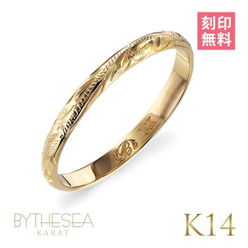 ハワイアンジュエリー リング ゴールド 刻印 無料 1号～19号 幅約2mm 14K K14イエローゴールド ギフト対応可 指輪 ピンキーリング 繊細 細身 小さいサイズ BY THE SEA バイザシー メンズ レディース 誕生日 プレゼント ハロウィン 【品番：GMR1015】