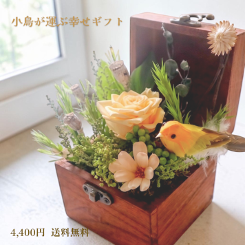 プリザーブドフラワー【バードボックス ルフィ】小鳥がかわいいボックスフラワー｜誕生日 結婚祝い 記念日 お祝い 花ギフト