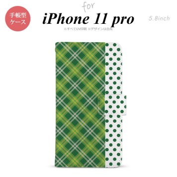 iPhone11Pro iPhone11 Pro 手帳型スマホケース カバー タータン ドット 緑  nk-004s-i11p-dr1533