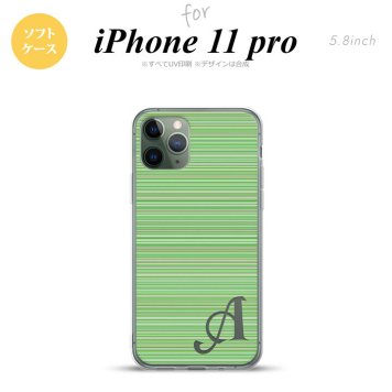 iPhone11Pro iPhone11 Pro スマホケース ソフトケース ボーダー 細 緑 +アルファベット メンズ レディース nk-i11p-tp1290i